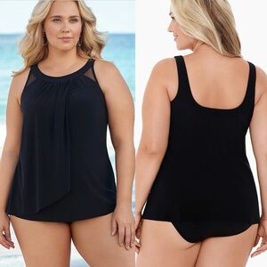 Miraclesuit Illusionist‎ Plus Size Ursula Tankini Top Womens Size 22W Black NEW